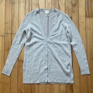 Lara Knit Womens 100% Cashmere V-Neck Cardigan Sweater Heather Beige Medium